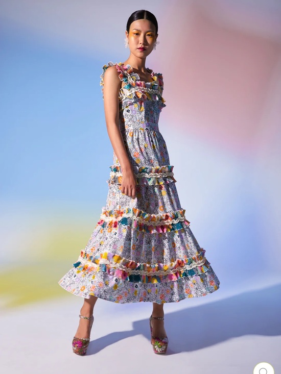 CeliaB Dresses & Skirts - CeliaB Java Dress Midi Tiered Ruffle Cotton Multicolor Floral Size S